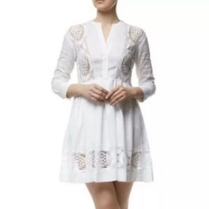 Sandro Paris Women White Cotton Rondo Crochet Lace Inset Dress Size S 2